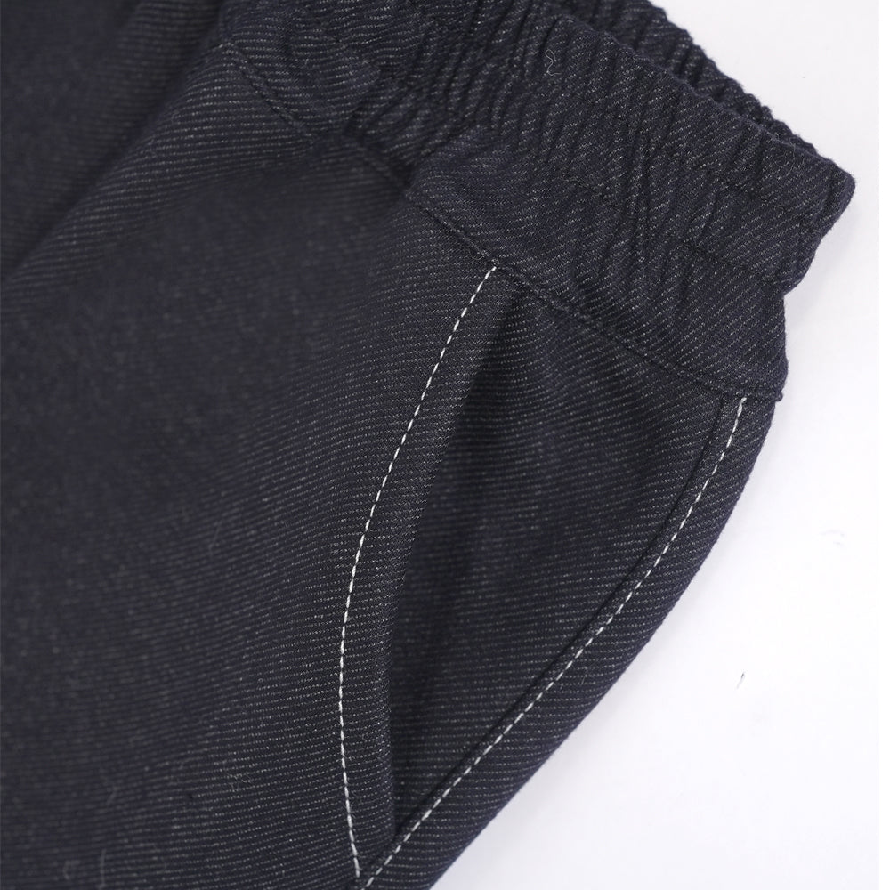 Navy stretch pants with lace & cat embroidery at hem