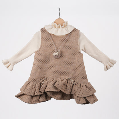 ⁠Double Ruffle beige Knit Dress