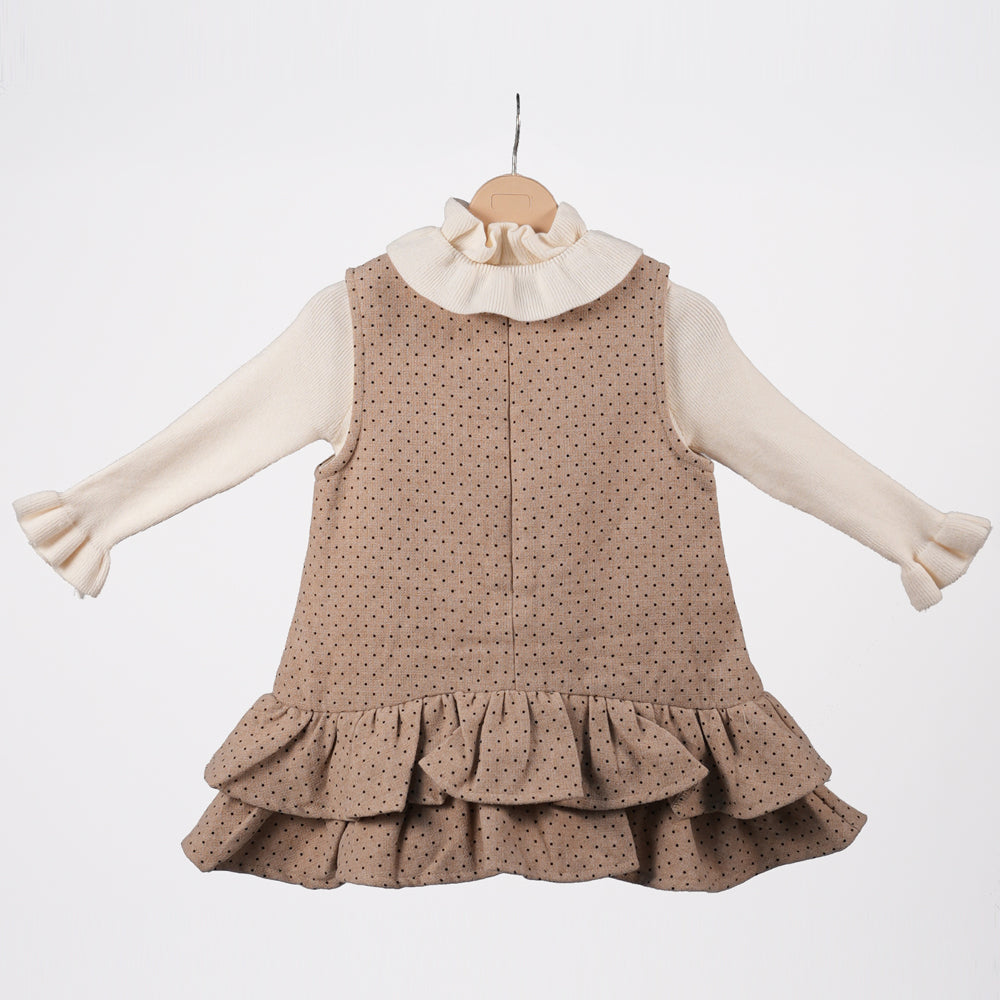 ⁠Double Ruffle beige Knit Dress