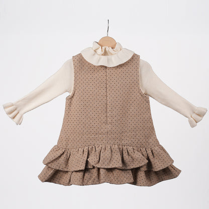 ⁠Double Ruffle beige Knit Dress