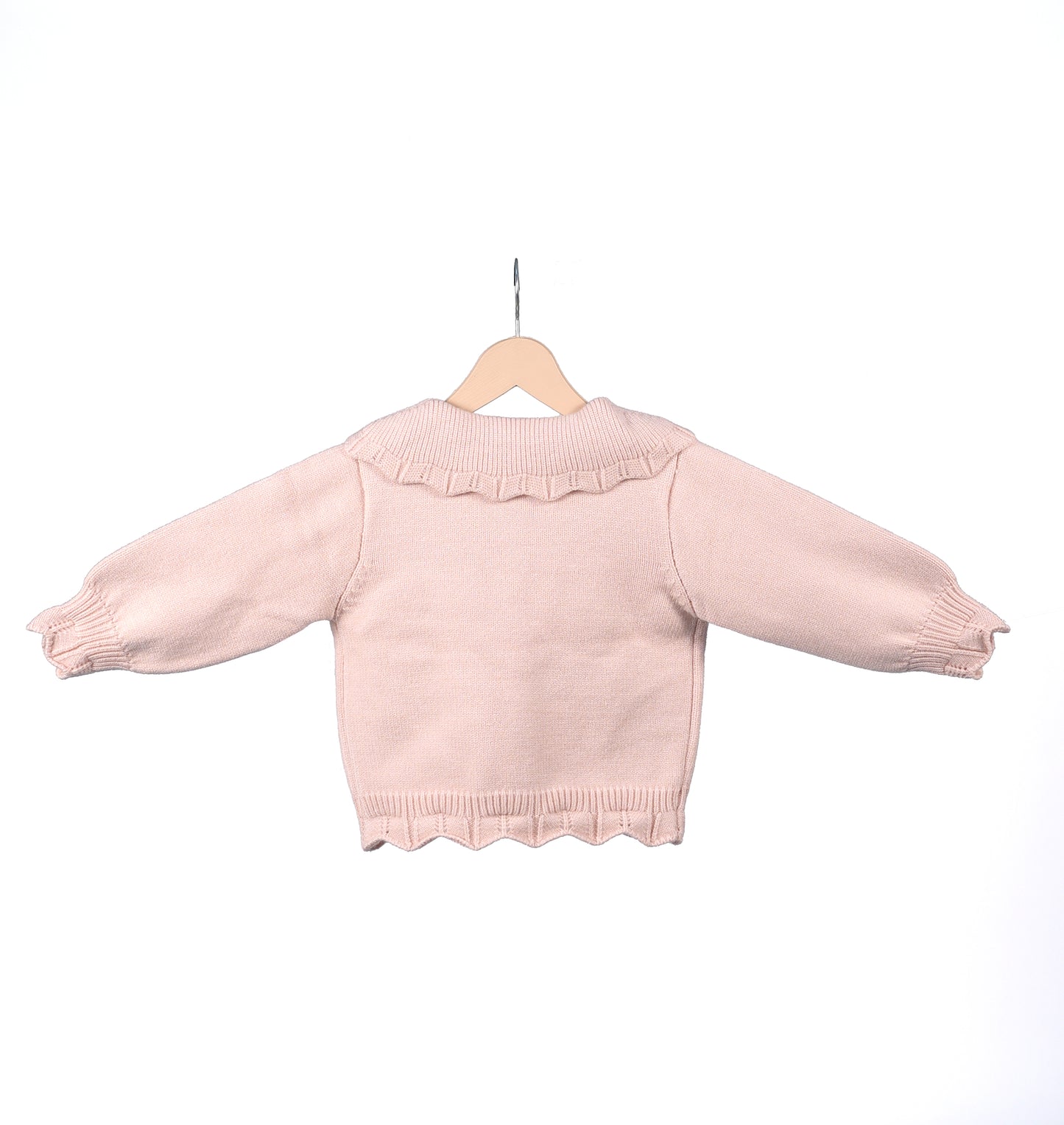 Pink collared cardigan with floral pockets