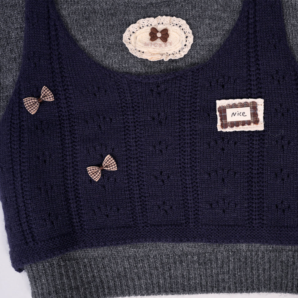 Grey and Navy layered knit set