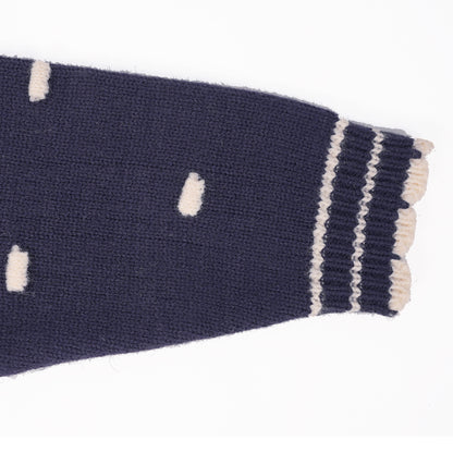 Navy sweater with bows and trims