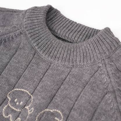 Grey sweater with striped sleeves and bear faces