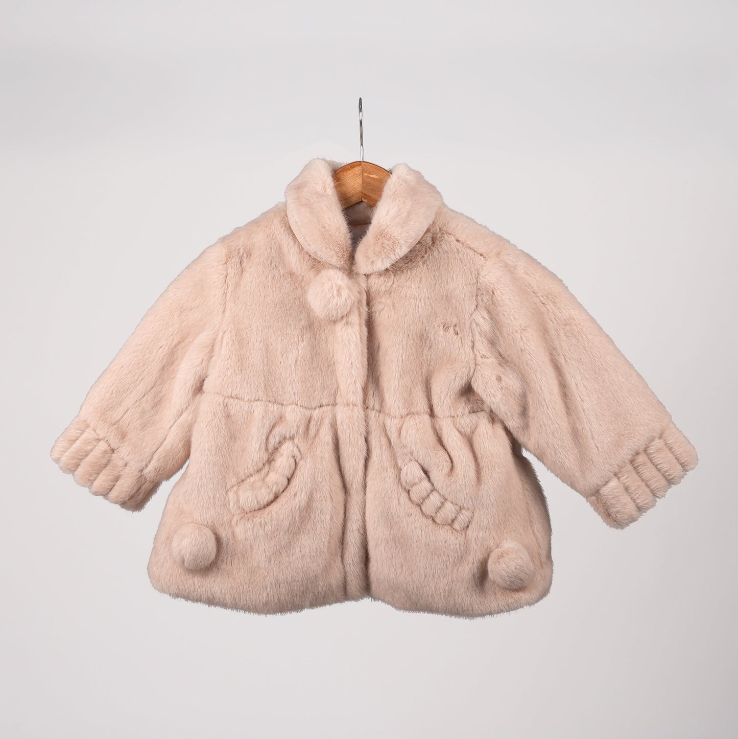 Pom-Pom Trimmed Faux Fur Coat