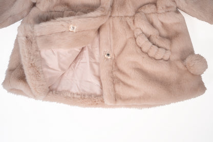 Pom-Pom Trimmed Faux Fur Coat