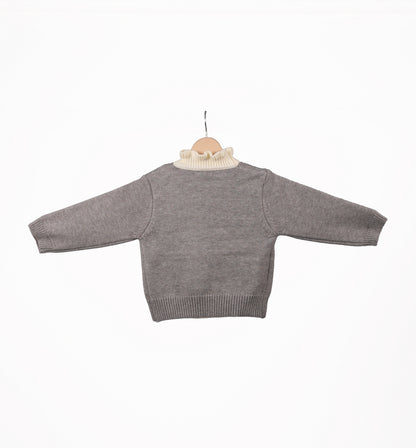 Grey knit cardigan set with cream inner top