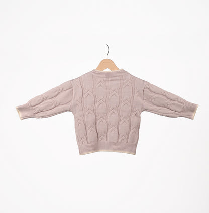 Dusty lilac sweater with white flower accents