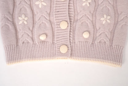 Dusty lilac sweater with white flower accents