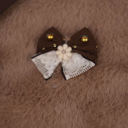 3-Piece Plaid & Faux Fur Vest Set with Belted Charm