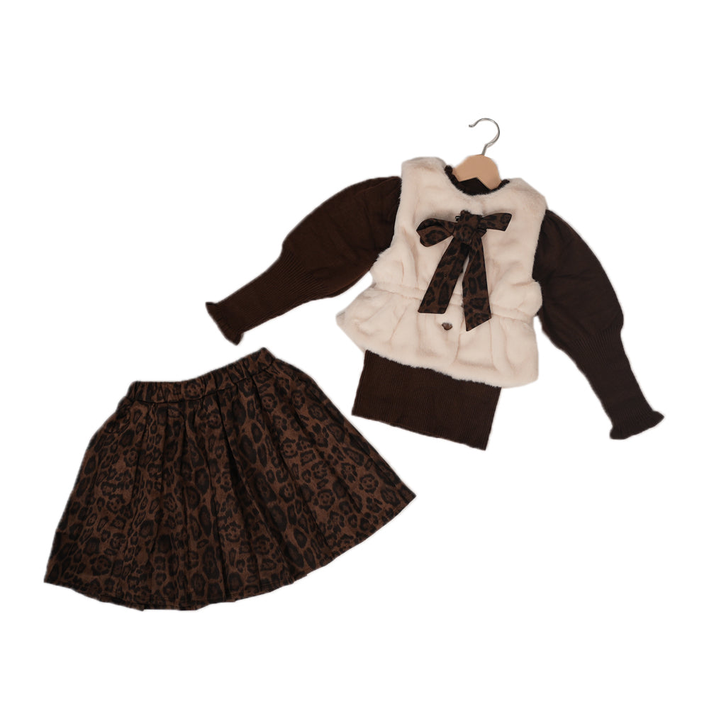 Wildly Chic – Leopard Print Skirt & Faux Fur Vest Set for Mini Fashionistas