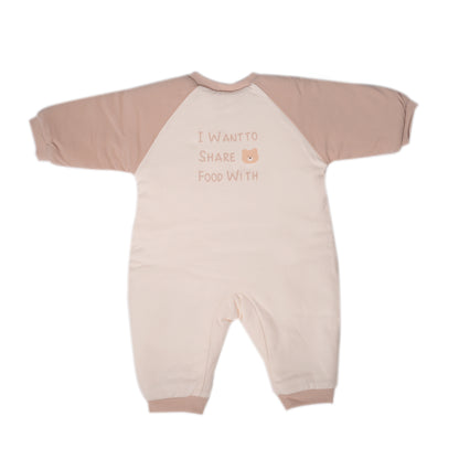Beige ⁠Romper with Bear Patch