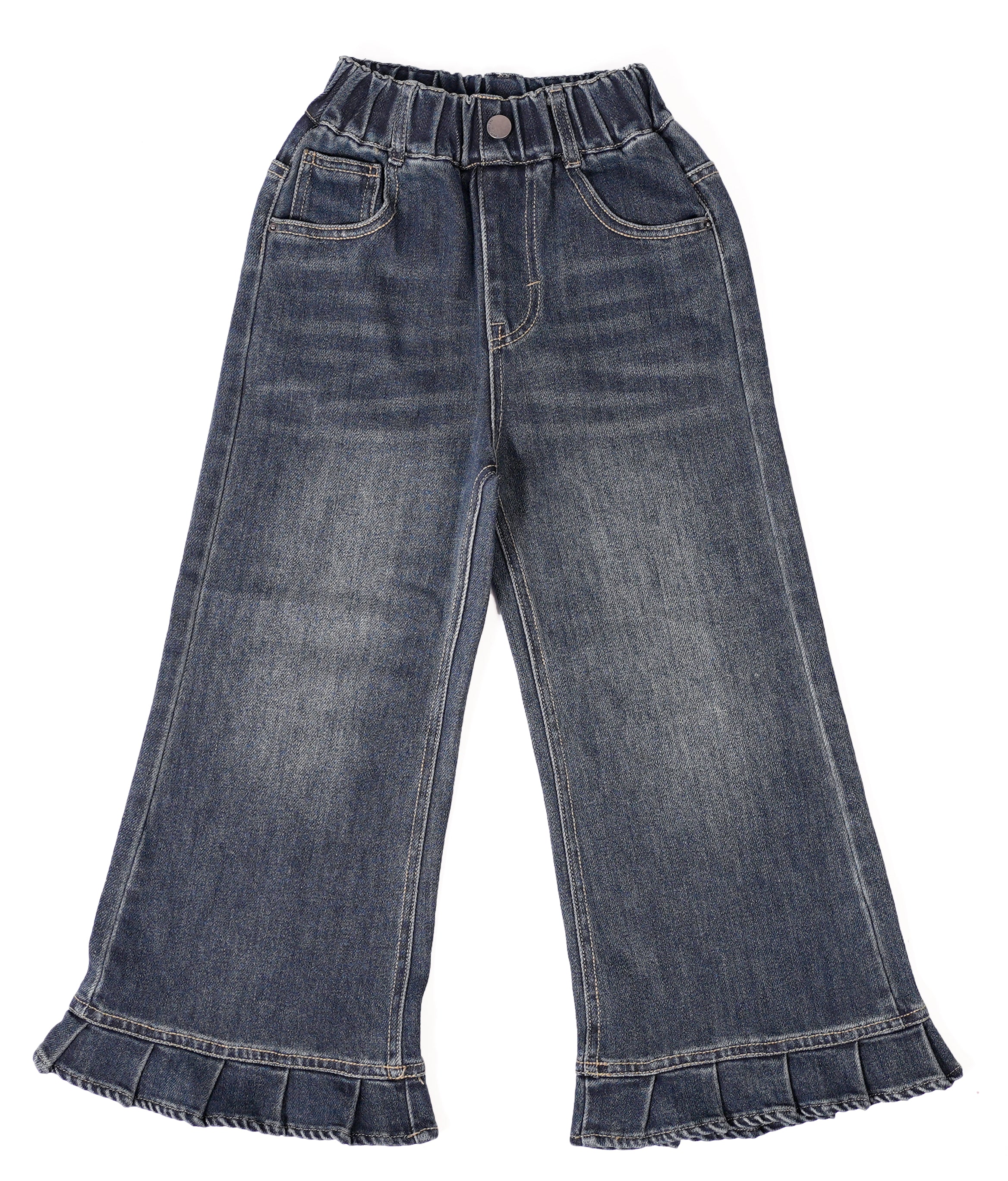 ⁠Pleated Hem Wide Denim Pants