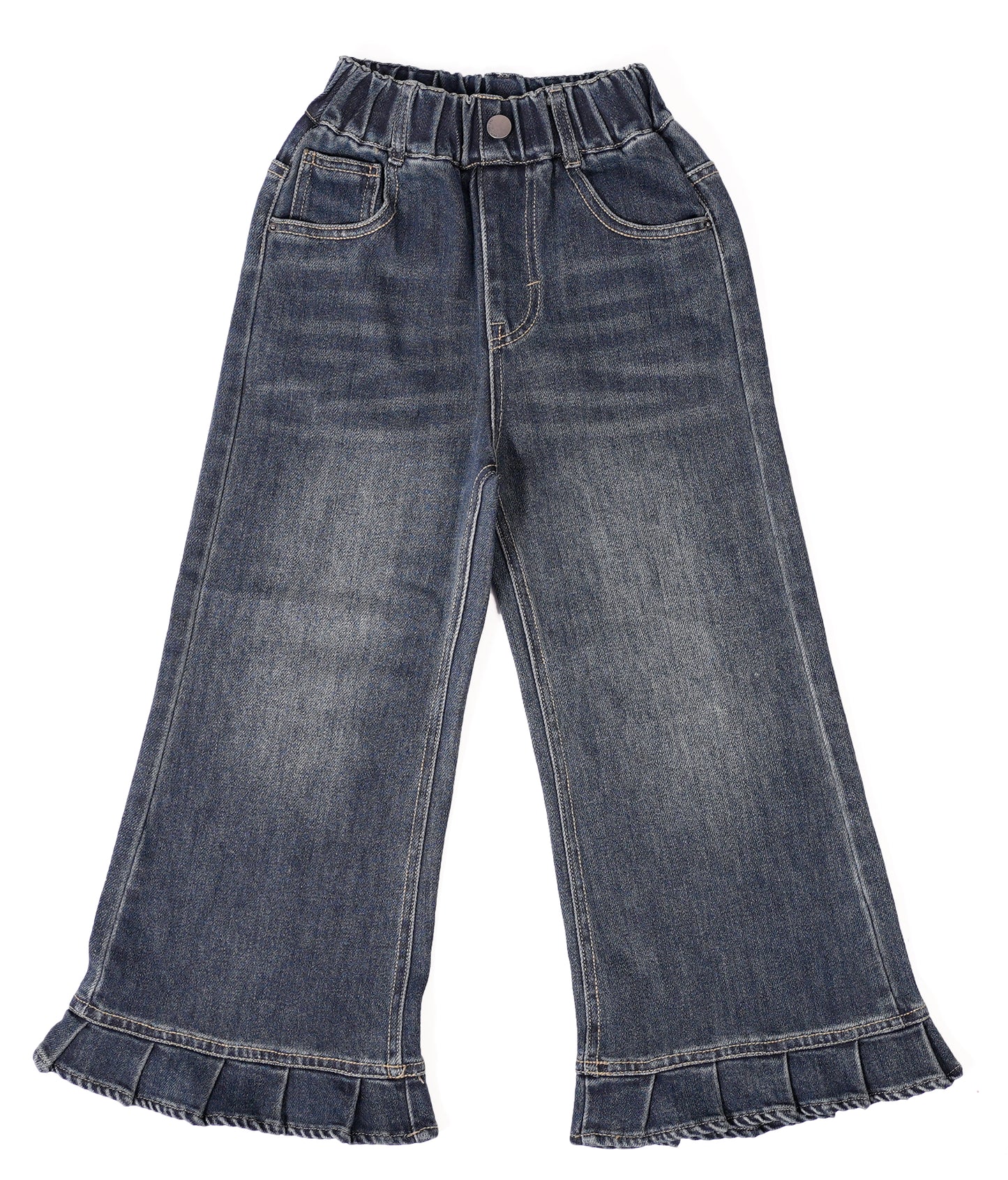 ⁠Pleated Hem Wide Denim Pants