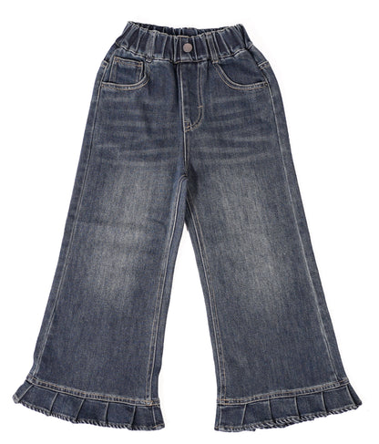 ⁠Pleated Hem Wide Denim Pants