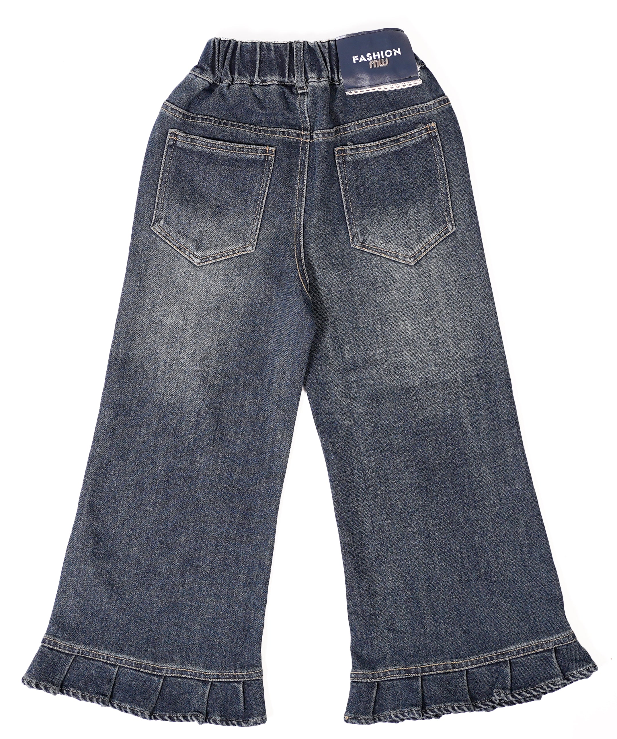 ⁠Pleated Hem Wide Denim Pants