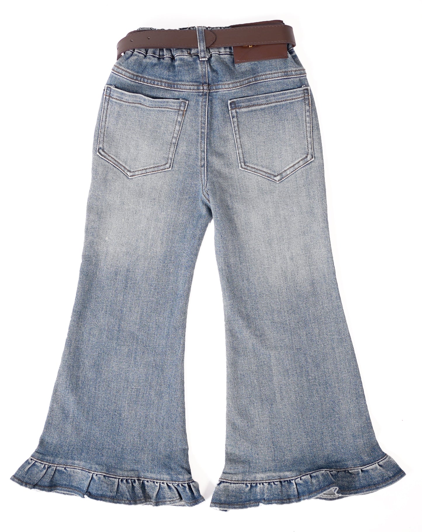 Light-Wash Denim Flared Jeans with Belt and Charm