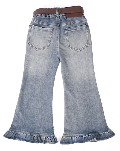 Light-Wash Denim Flared Jeans with Belt and Charm