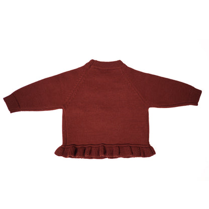 Red Knit Sweater with Bow Details & Frill Hem