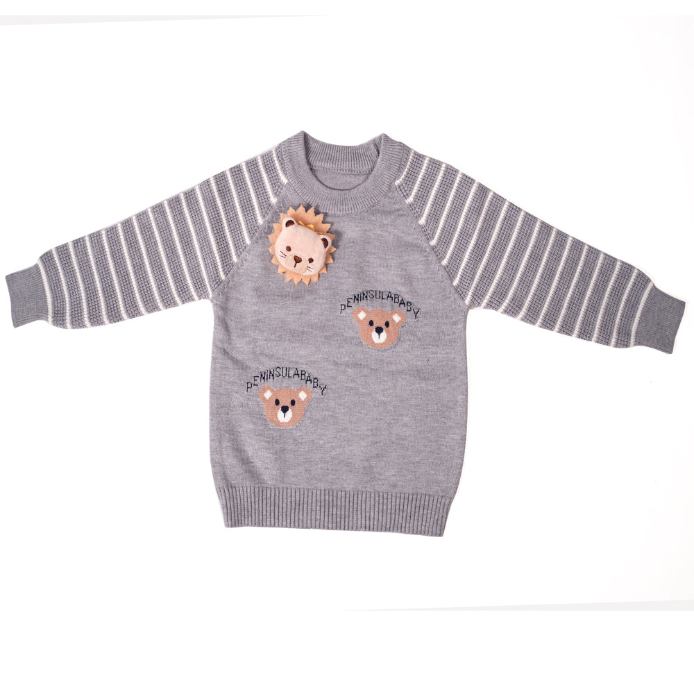 ⁠Grey Bear Stripe Sweater