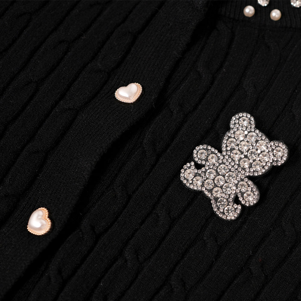 ⁠White Cardigan and Black Skirt Set