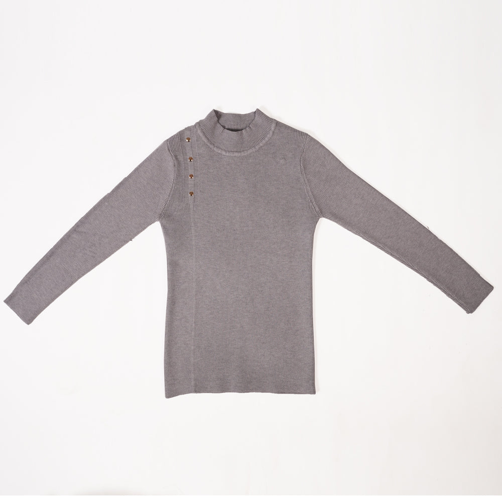 Soft knit pullover with metal buttons