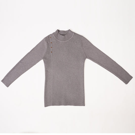 Soft knit pullover with metal buttons