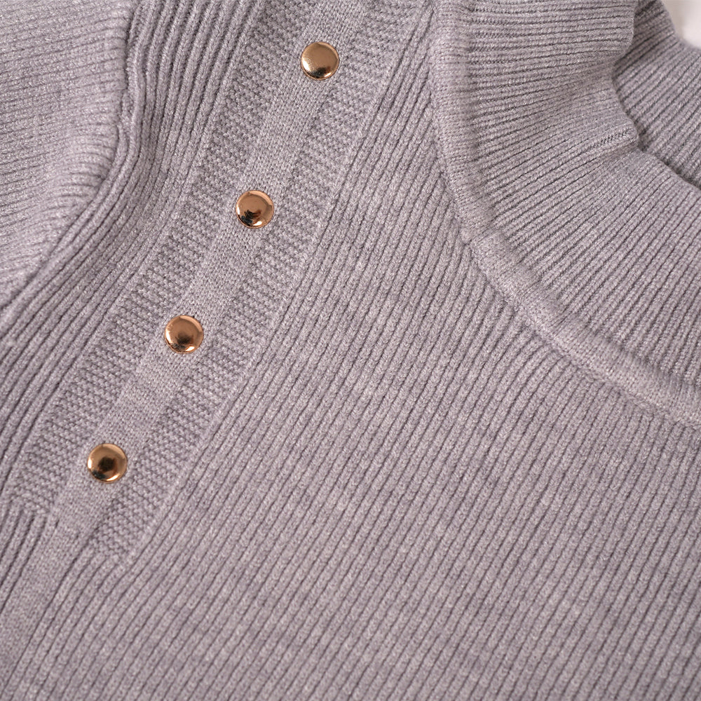 Soft knit pullover with metal buttons