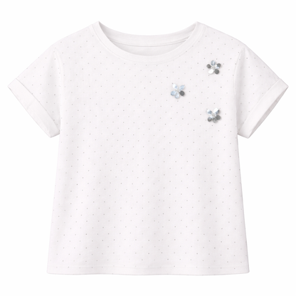 white embellished Polka Floral Tee