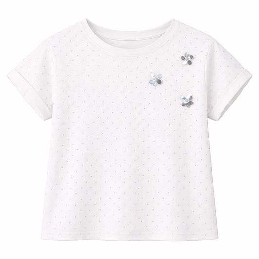 white embellished Polka Floral Tee