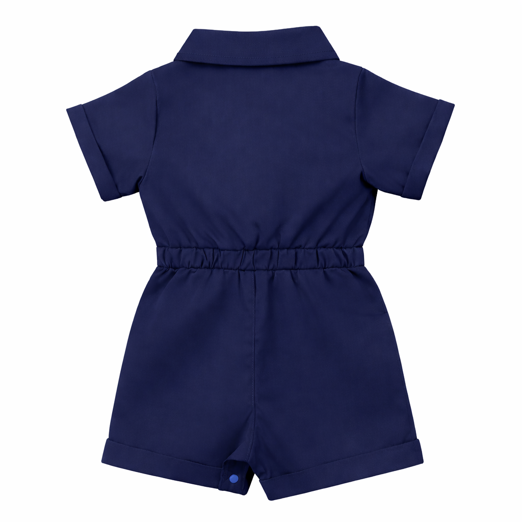 Navy Blue Bow Utility Romper