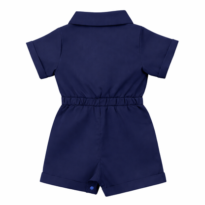 Navy Blue Bow Utility Romper