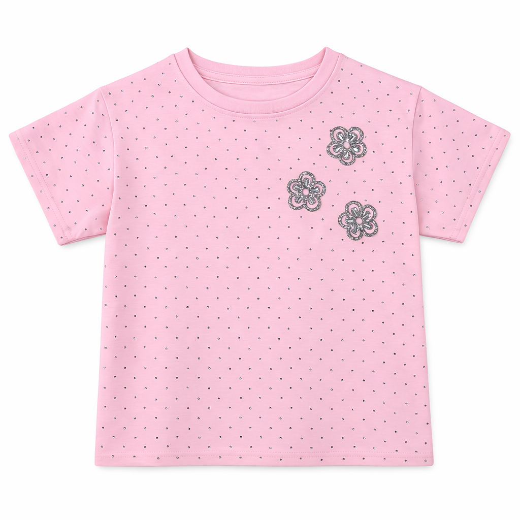 pink embellished polka floral Tee