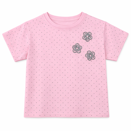 pink embellished polka floral Tee