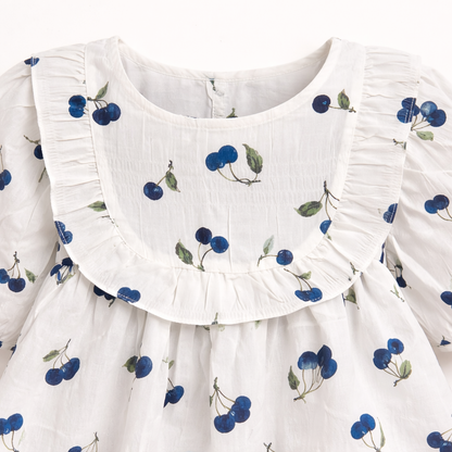 Blue Cherry Print Ruffle top