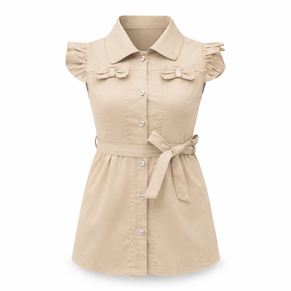 Beige Bow Accent Shirt Dress