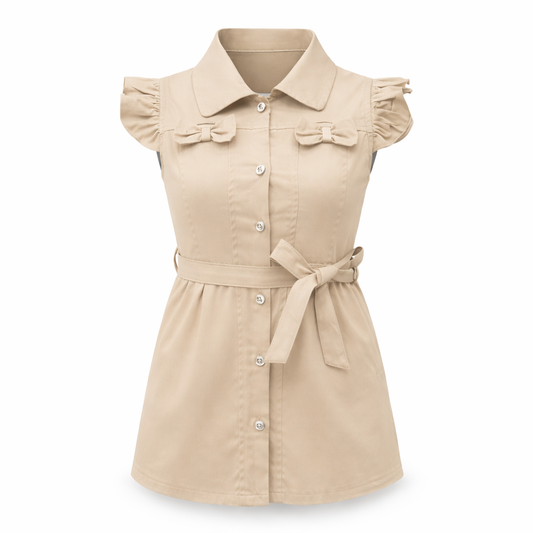 Beige Bow Accent Shirt Dress