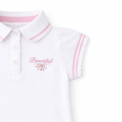 'Beautiful' white polo tee