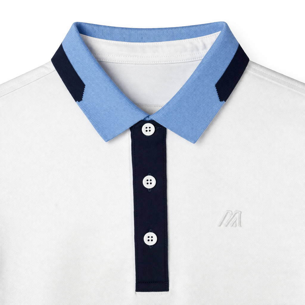 ⁠White Contrast Placket Polo Tee