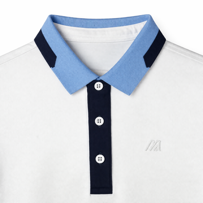 ⁠White Contrast Placket Polo Tee