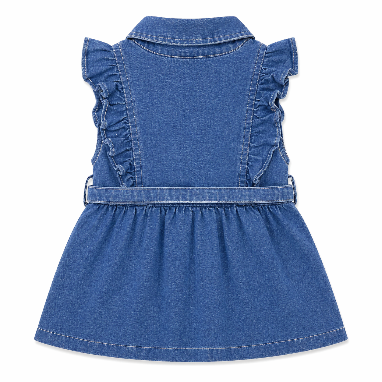 Denim Ruffle Belted Dress