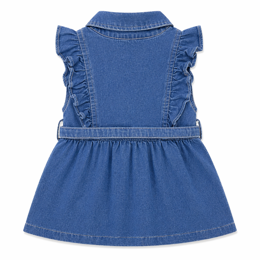 Denim Ruffle Belted Dress