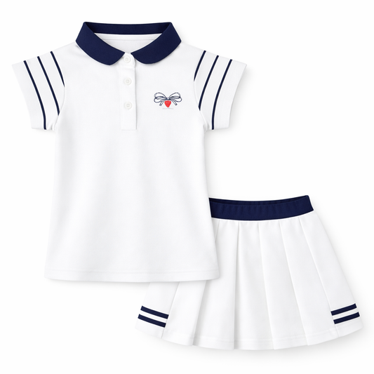 white Polo Pleated Skirt Set