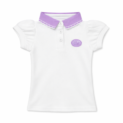 White Polo Tee with Contrast lilac Collar