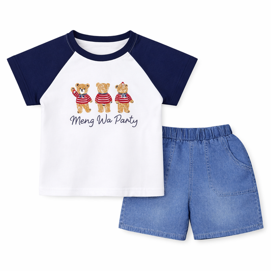 Bear Graphic Tee & Denim Shorts Set