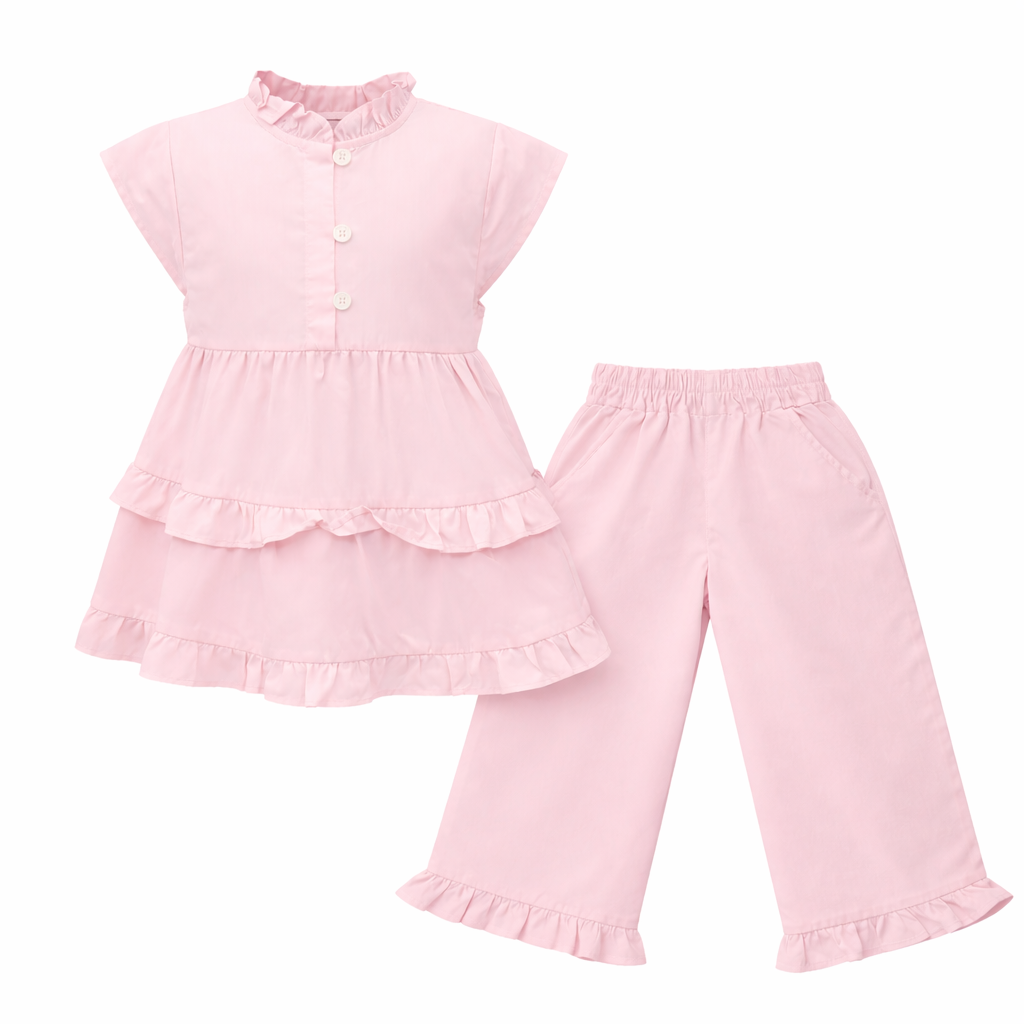 Blush pink ⁠Ruffle Top & Pant Set