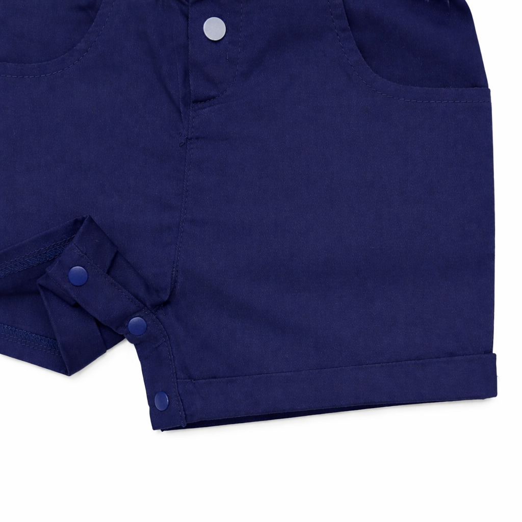 Navy Blue Bow Utility Romper