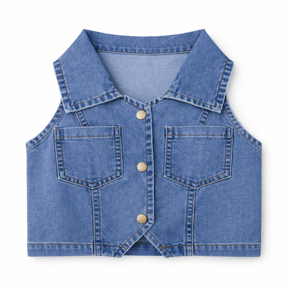 Denim Vest & Pleated Skirt Coord Set