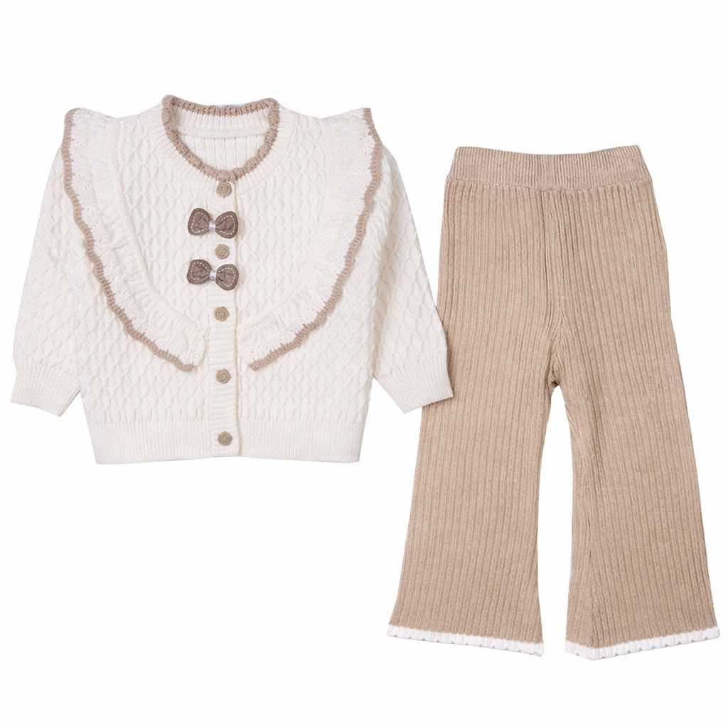 Cream and Beige Ruffle Knit Set
