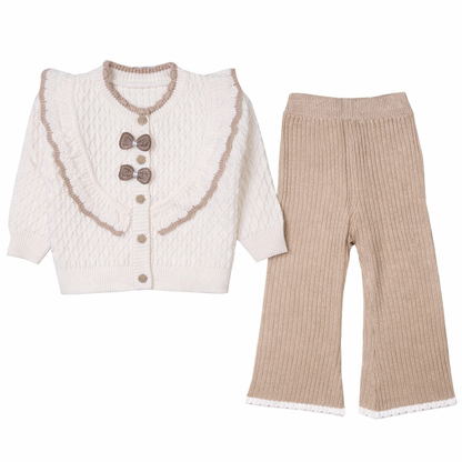 Cream and Beige Ruffle Knit Set